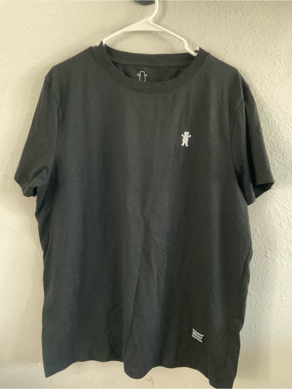 Black Men's Graphic Tee with Small Embroidered Motif